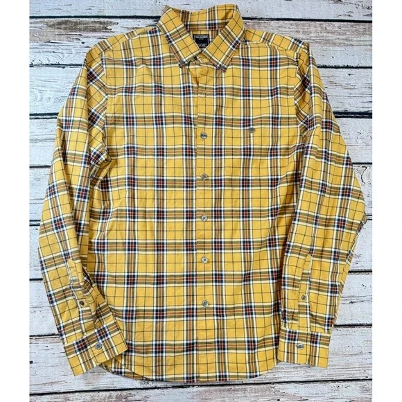 TODD SNYDER Button Down Long Sleeve Shirt 100% Cotton Size M Yellow Plaid